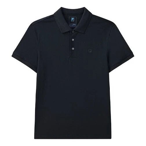 Casual Solid Color Breathable Short Sleeve Polo Shirt Navy Blue