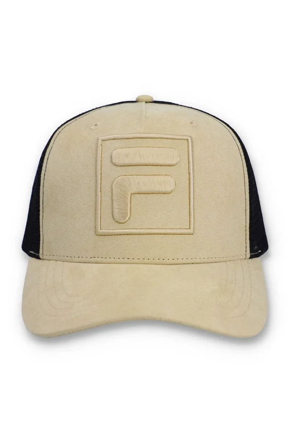 Classic Beige Turo Large F-Box Tonal Embroidered Suede Mesh-Back Cap