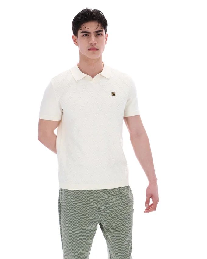 Coconut Milk Denny Diamond Knit Open Collar Polo