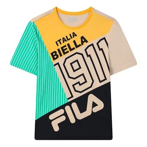 Contrast Color Stitching Logo Short Sleeve Blue