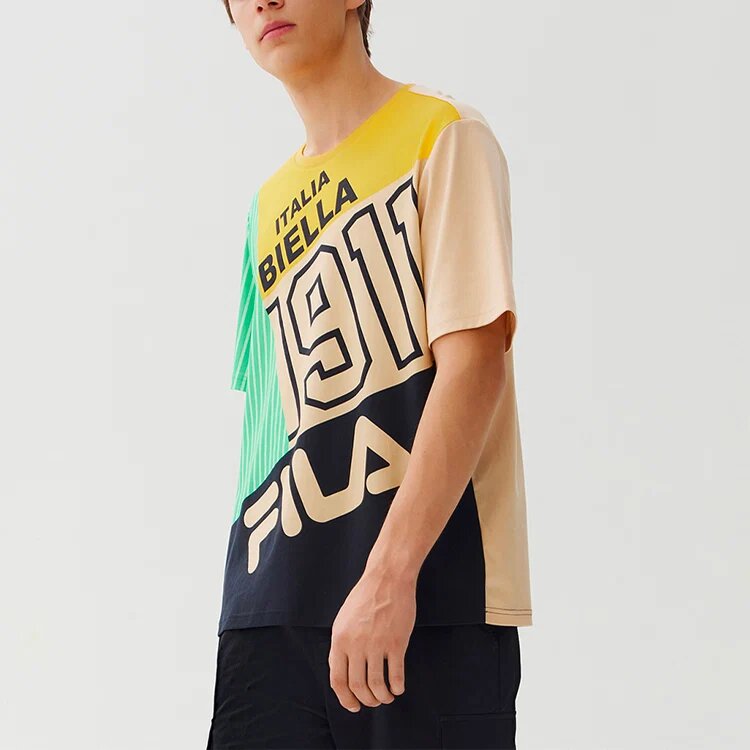 Contrast Color Stitching Logo Short Sleeve Blue