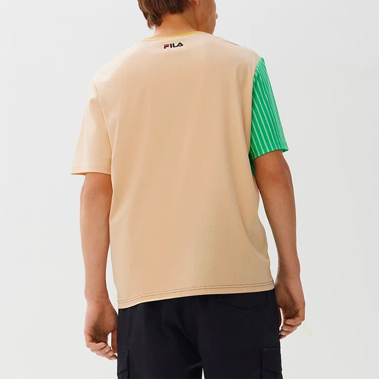 Contrast Color Stitching Logo Short Sleeve Blue