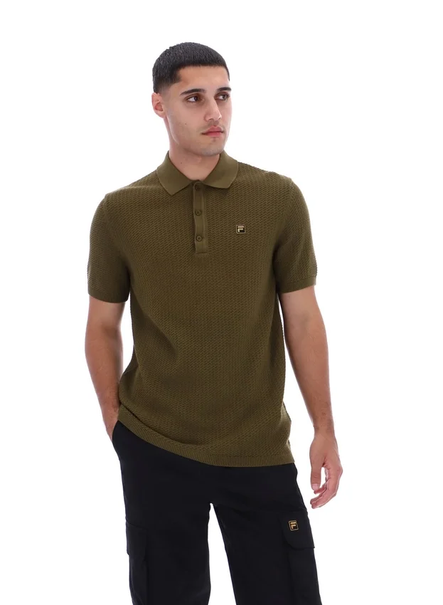 Dark Olive Sander Textured Knit Polo Shirt
