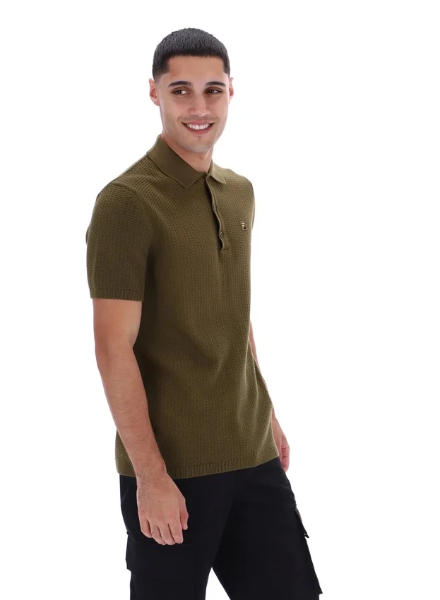 Dark Olive Sander Textured Knit Polo Shirt