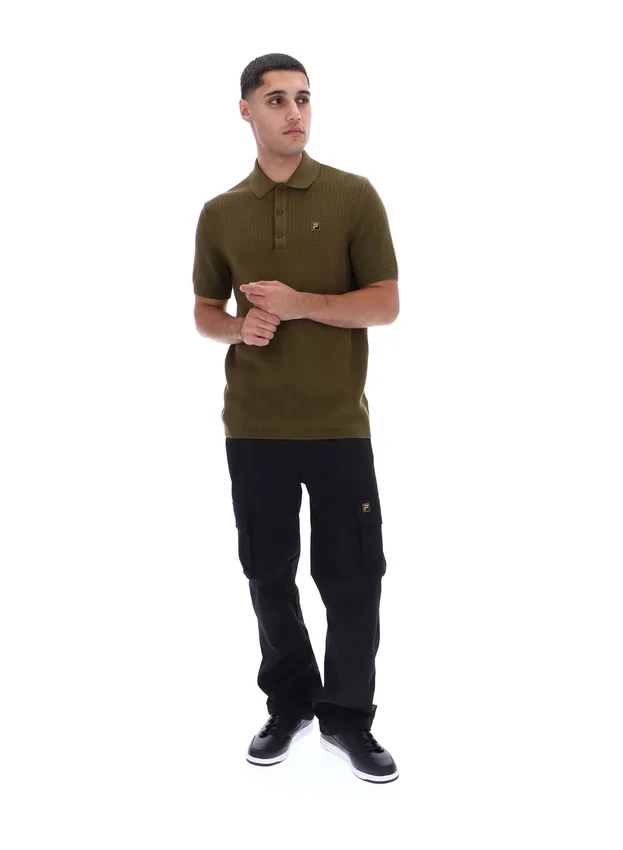 Dark Olive Sander Textured Knit Polo Shirt