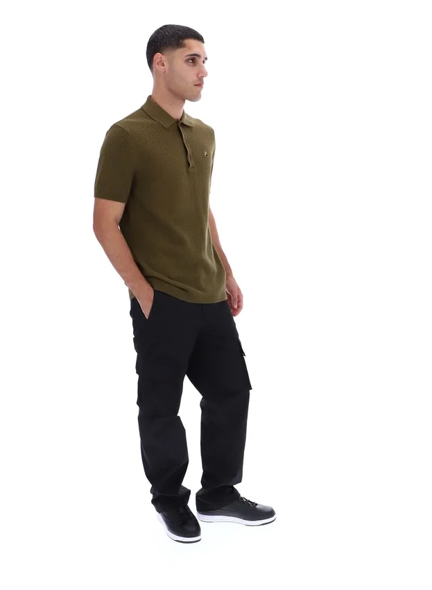 Dark Olive Sander Textured Knit Polo Shirt