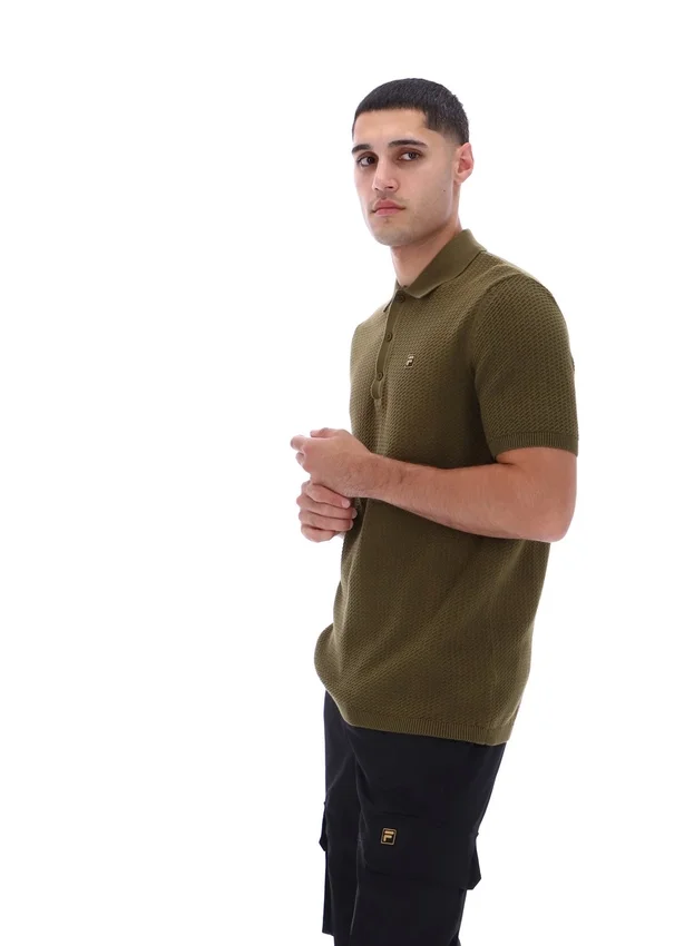 Dark Olive Sander Textured Knit Polo Shirt