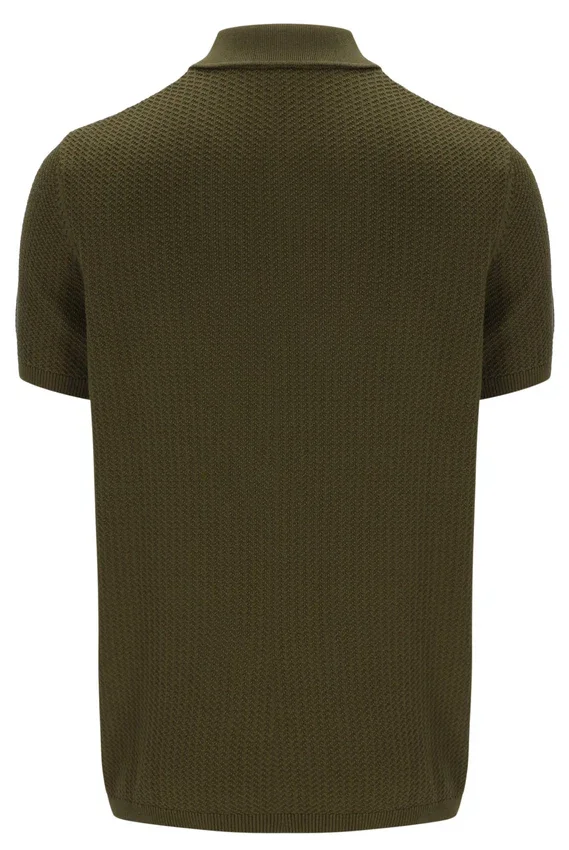 Dark Olive Sander Textured Knit Polo Shirt