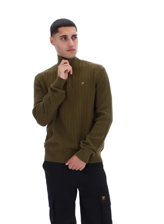 Dark Olive Stevie 1/4 Zip Funnel Neck Textured Knit