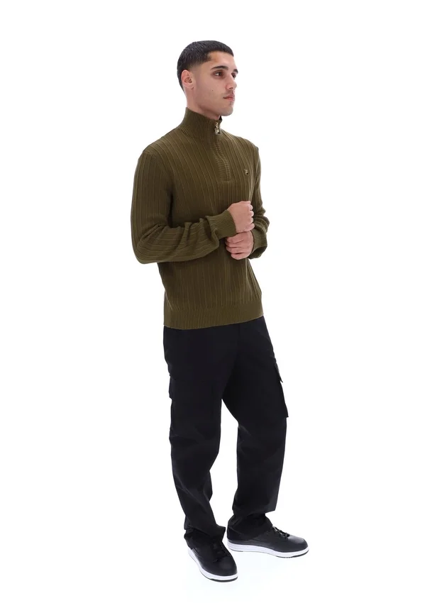Dark Olive Stevie 1/4 Zip Funnel Neck Textured Knit