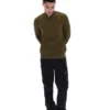 Dark Olive Stevie 1/4 Zip Funnel Neck Textured Knit