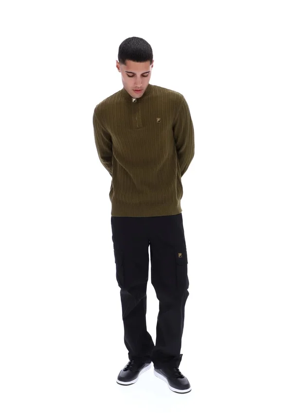 Dark Olive Stevie 1/4 Zip Funnel Neck Textured Knit
