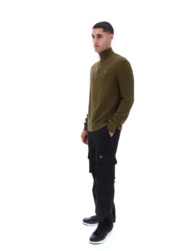 Dark Olive Stevie 1/4 Zip Funnel Neck Textured Knit