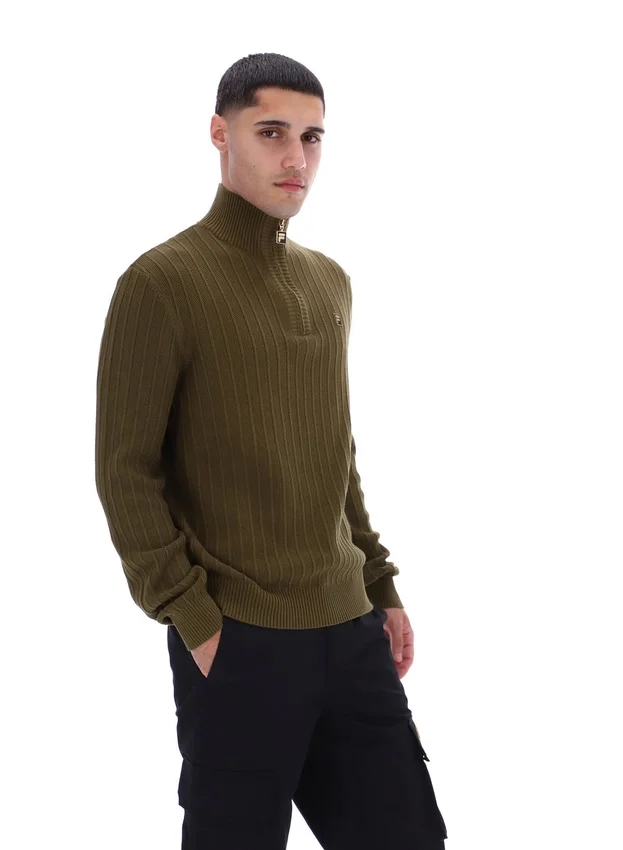 Dark Olive Stevie 1/4 Zip Funnel Neck Textured Knit