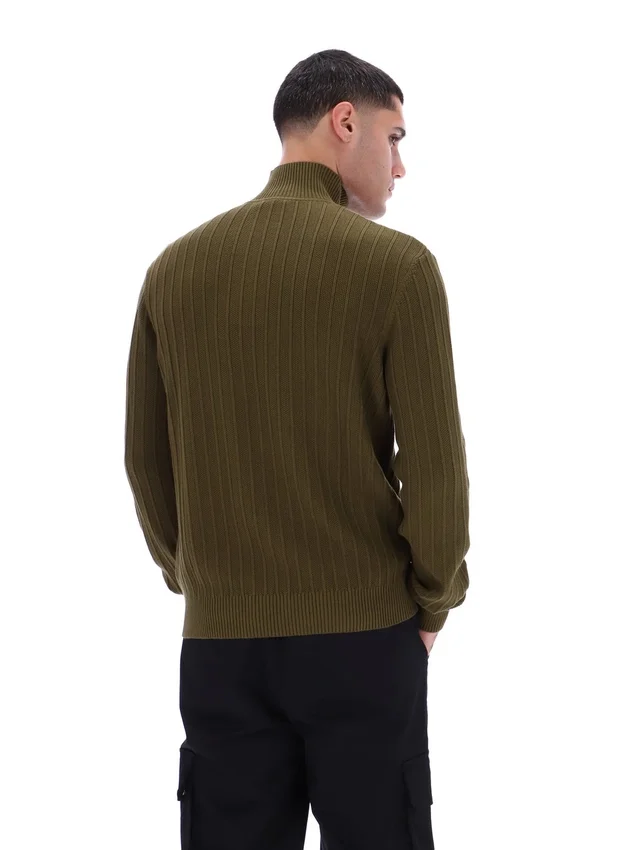 Dark Olive Stevie 1/4 Zip Funnel Neck Textured Knit