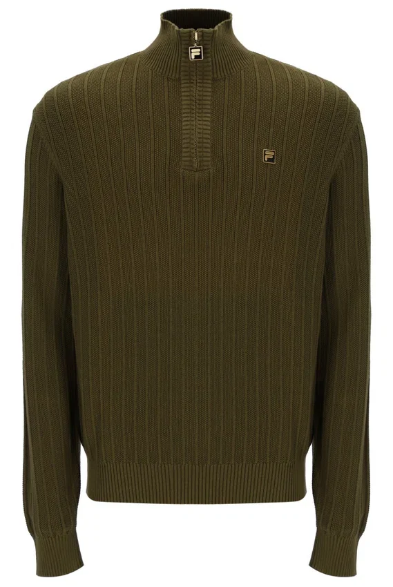 Dark Olive Stevie 1/4 Zip Funnel Neck Textured Knit