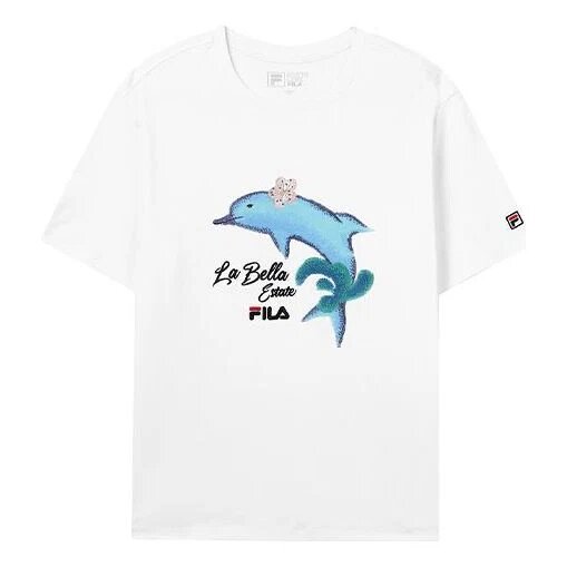 Dolphin Printing Casual Sports Short Sleeve White