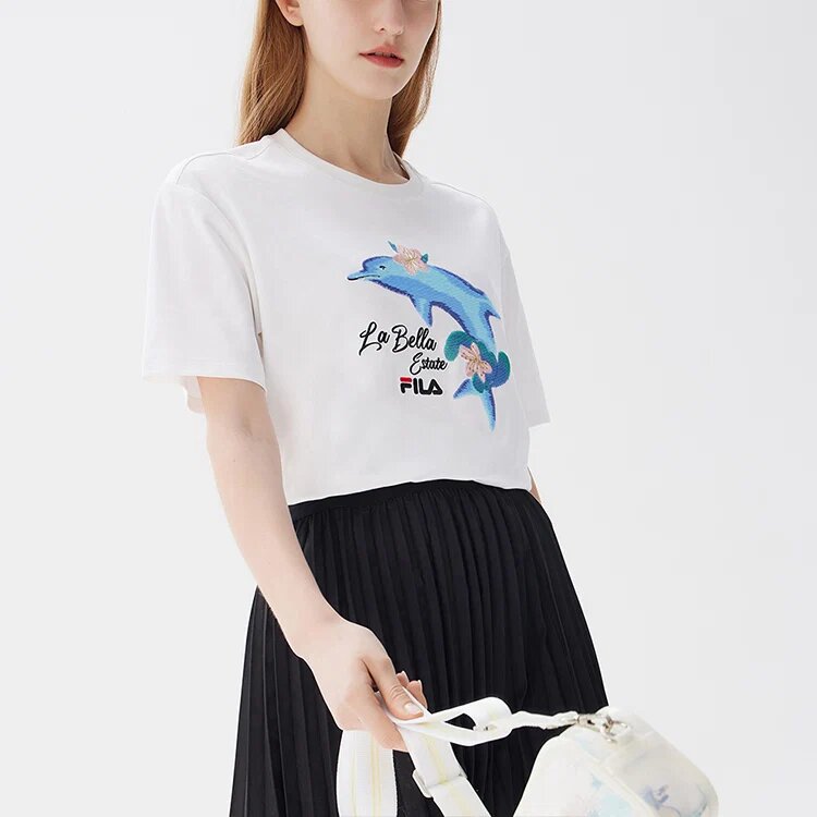 Dolphin Printing Casual Sports Short Sleeve White