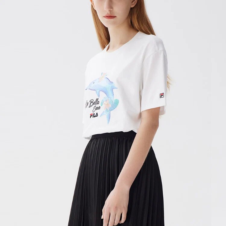 Dolphin Printing Casual Sports Short Sleeve White