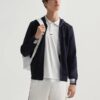 Embroidered Logo Knit Hooded Jacket Blue