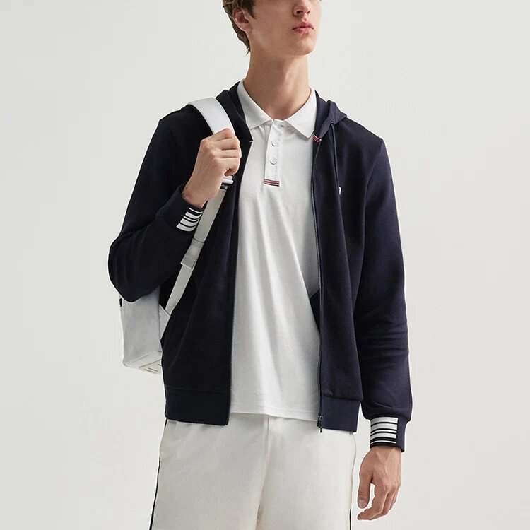 Embroidered Logo Knit Hooded Jacket Blue