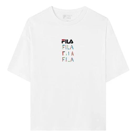 Embroidered Logo Round Neck Sports Short Sleeve White