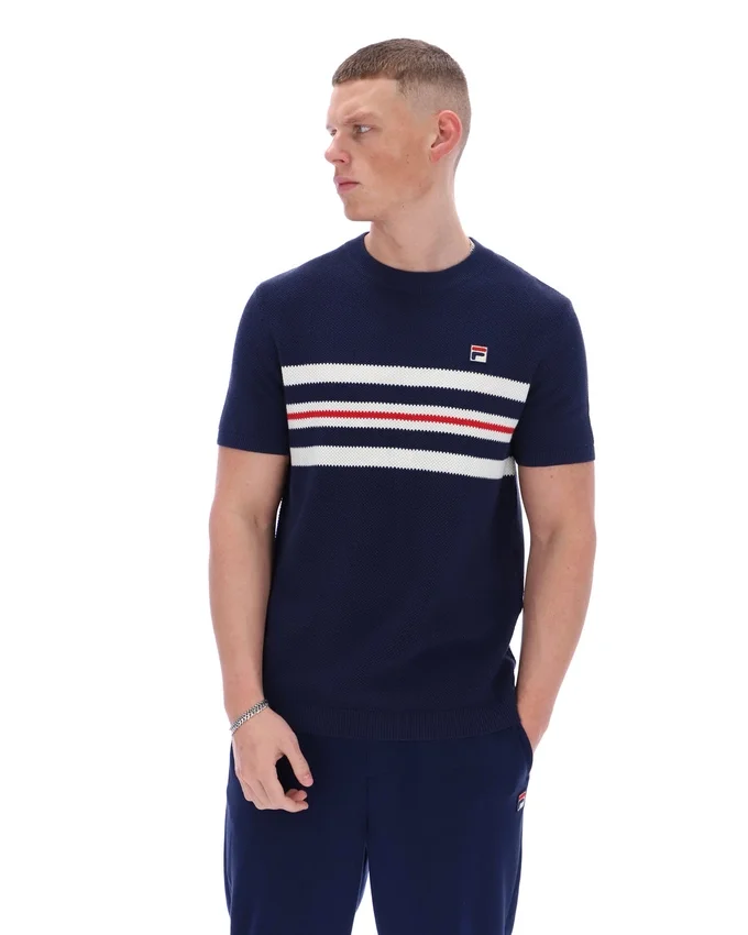 Fila Navy Gerardo Mesh Stripe Knitted Tee