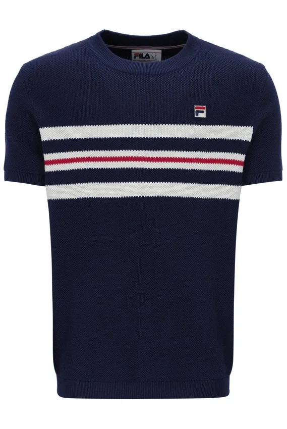 Fila Navy Gerardo Mesh Stripe Knitted Tee