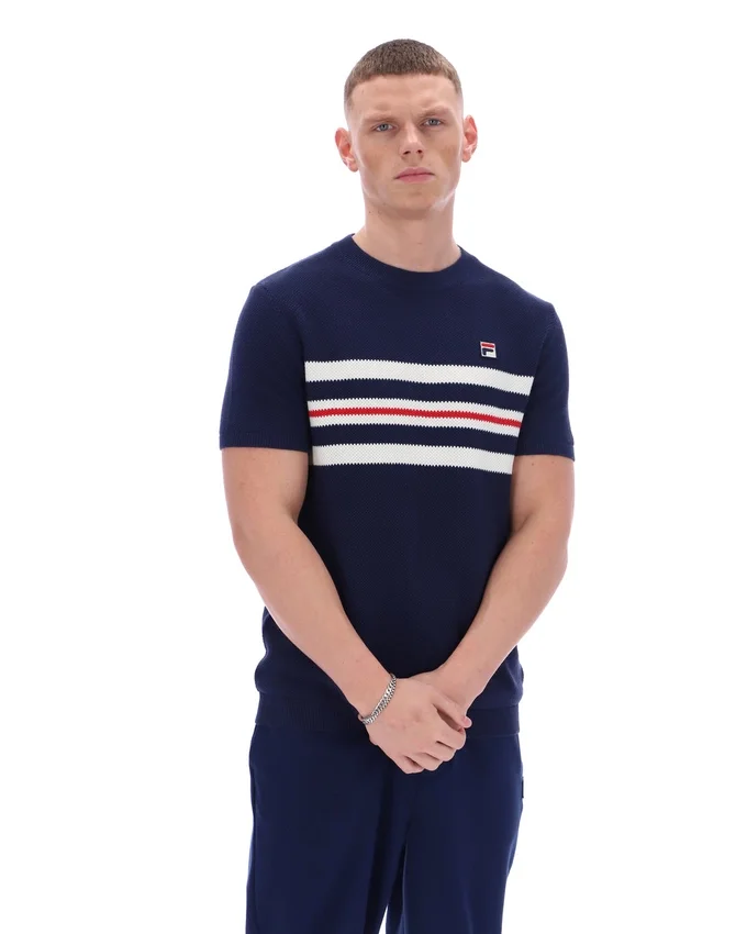 Fila Navy Gerardo Mesh Stripe Knitted Tee