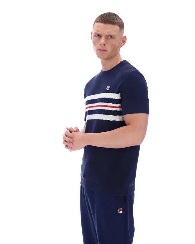 Fila Navy Gerardo Mesh Stripe Knitted Tee