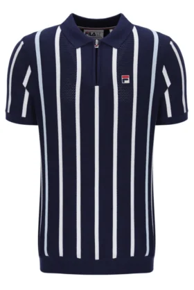 Fila Navy Giorgio Crochet Patchwork Knitted Polo