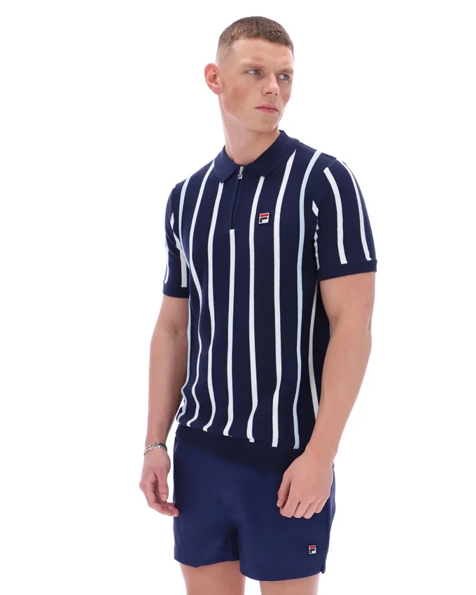 Fila Navy Giorgio Crochet Patchwork Knitted Polo