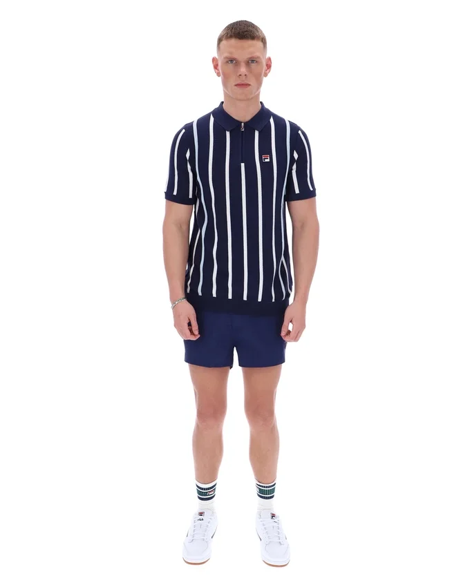 Fila Navy Giorgio Crochet Patchwork Knitted Polo
