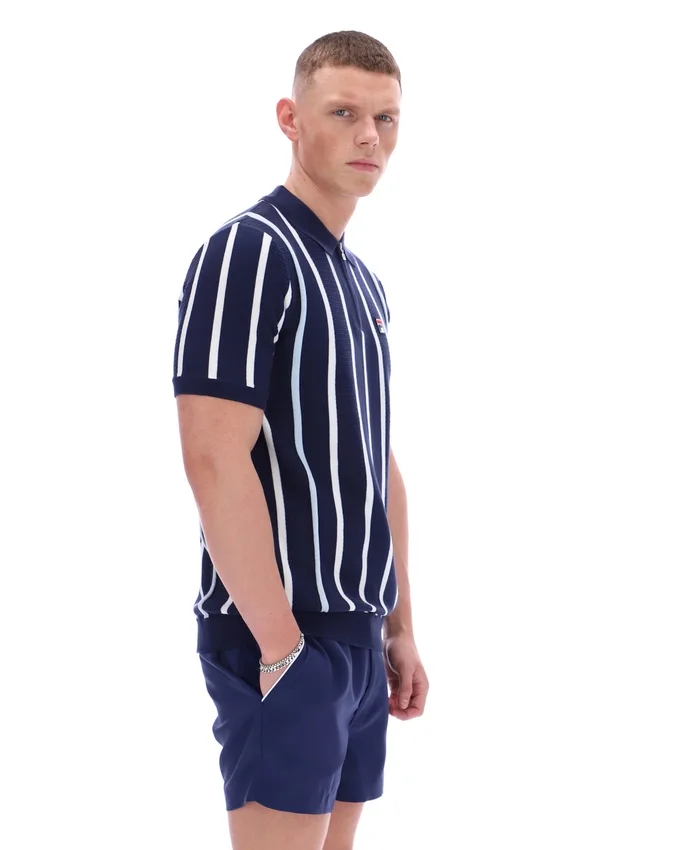 Fila Navy Giorgio Crochet Patchwork Knitted Polo