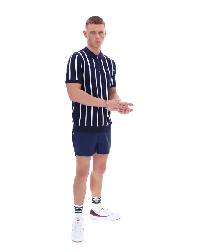 Fila Navy Giorgio Crochet Patchwork Knitted Polo