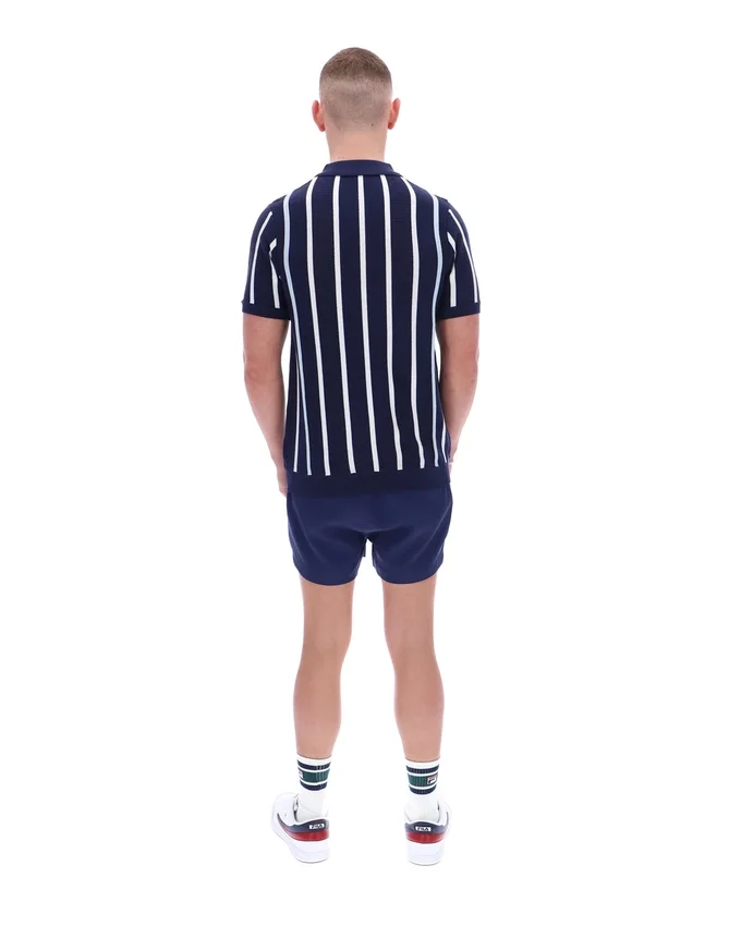 Fila Navy Giorgio Crochet Patchwork Knitted Polo