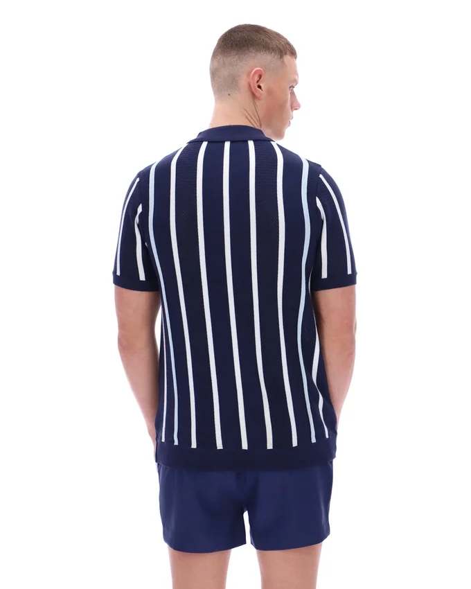 Fila Navy Giorgio Crochet Patchwork Knitted Polo