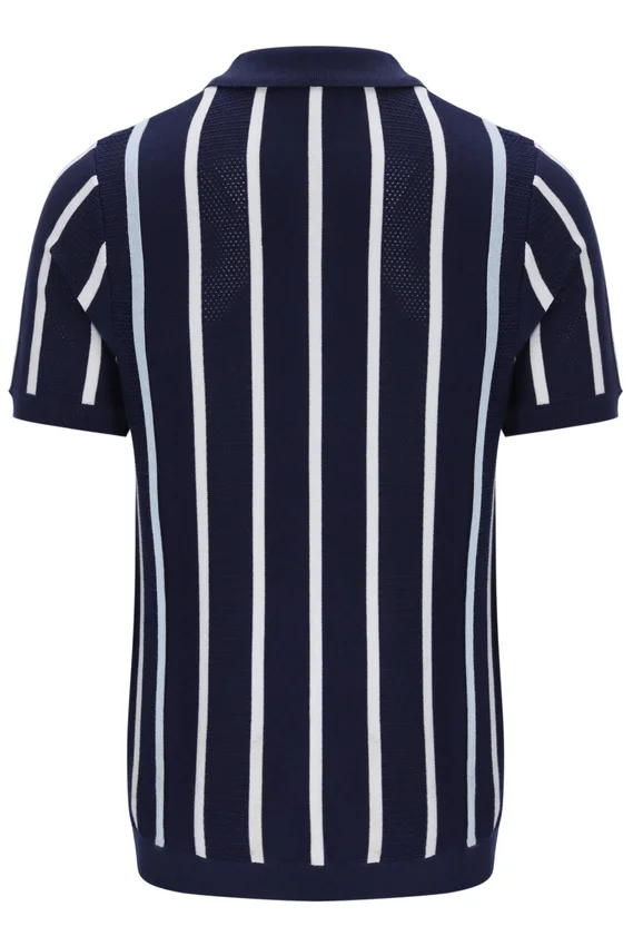 Fila Navy Giorgio Crochet Patchwork Knitted Polo