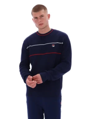 Fila Navy Kallum Waffle Textured Crew Neck Jumper