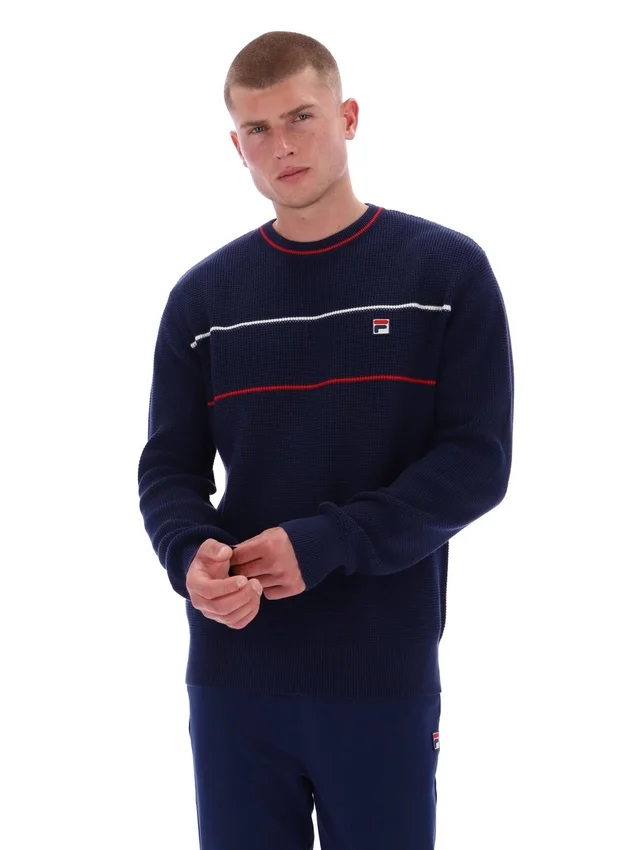 Fila Navy Kallum Waffle Textured Crew Neck Jumper