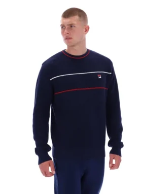 Fila Navy Kallum Waffle Textured Crew Neck Jumper