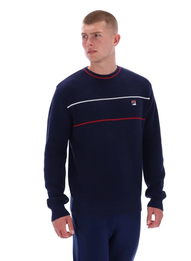 Fila Navy Kallum Waffle Textured Crew Neck Jumper