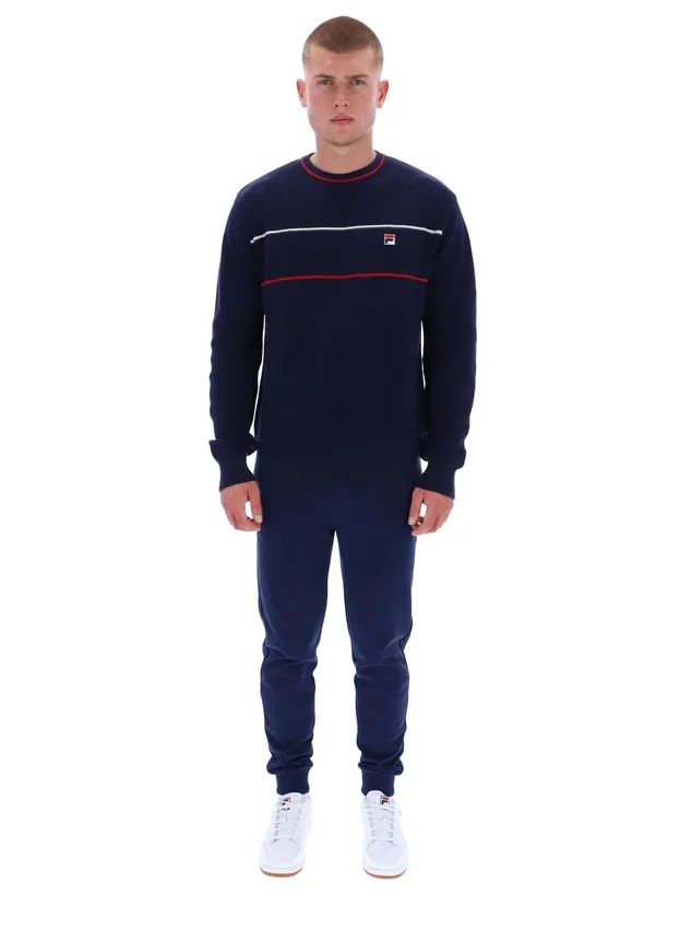 Fila Navy Kallum Waffle Textured Crew Neck Jumper