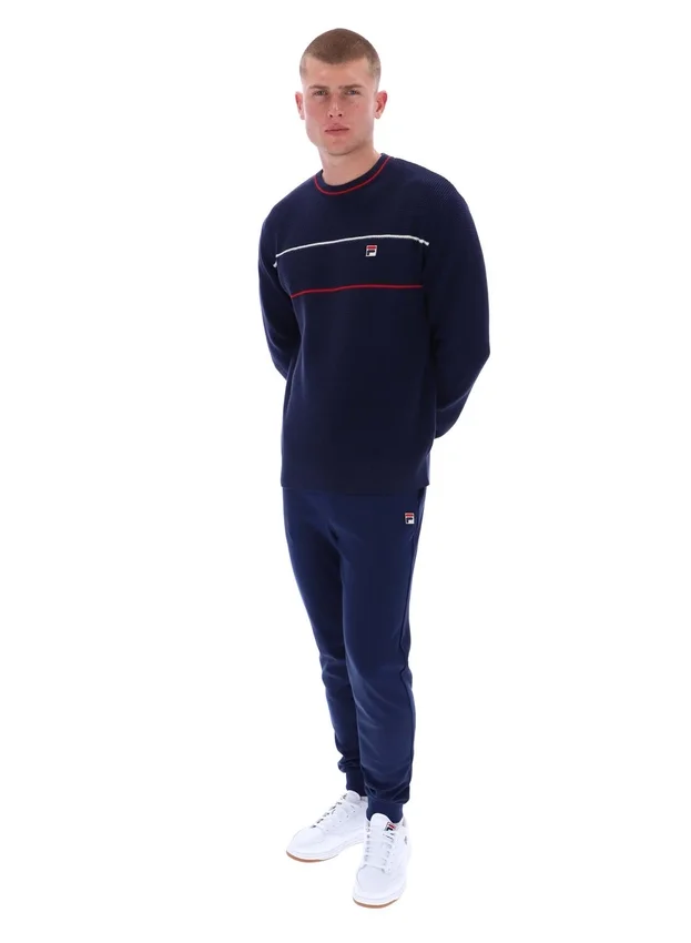 Fila Navy Kallum Waffle Textured Crew Neck Jumper