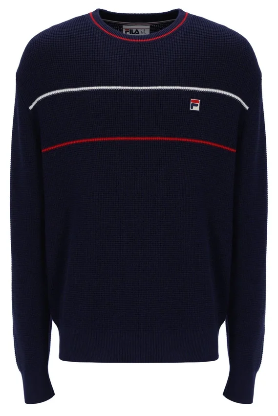 Fila Navy Kallum Waffle Textured Crew Neck Jumper