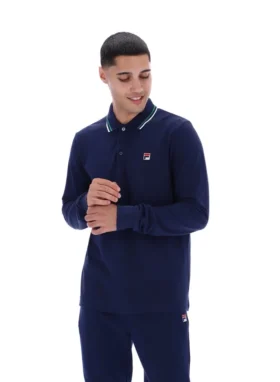 Fila Navy Monte Tipped Collar Long Sleeve Polo