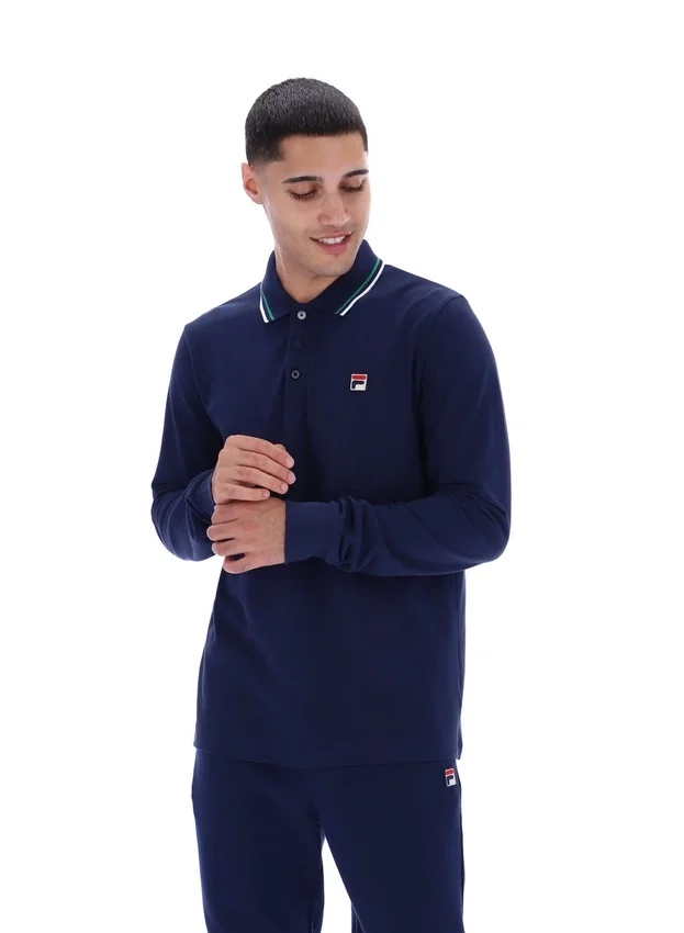Fila Navy Monte Tipped Collar Long Sleeve Polo