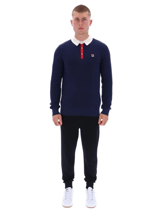 Fila Navy Nowell Waffle Knit Long Sleeve Polo