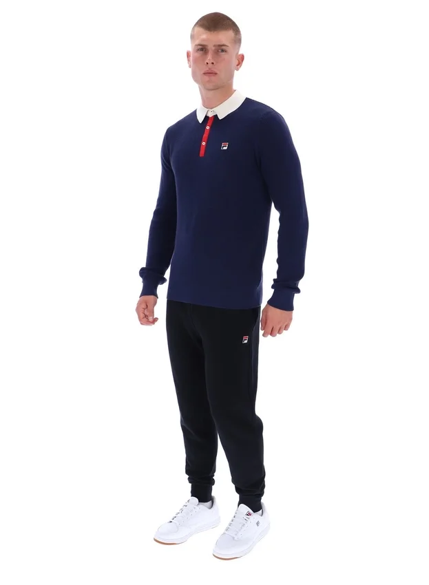 Fila Navy Nowell Waffle Knit Long Sleeve Polo