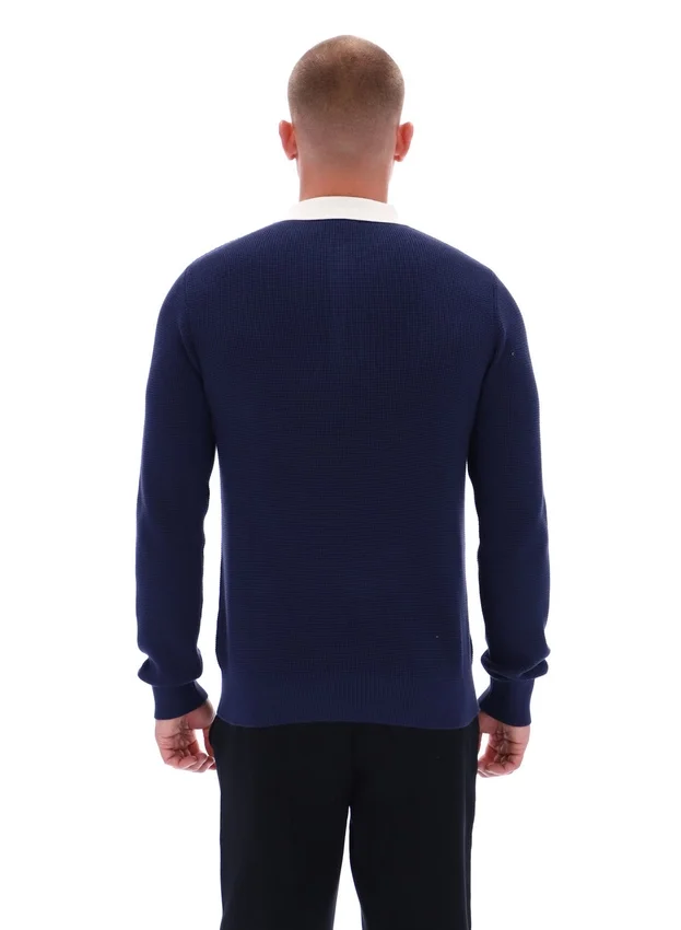 Fila Navy Nowell Waffle Knit Long Sleeve Polo